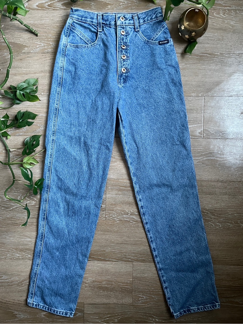 Vintage Rockies High-Rise Button-Fly Blue Denim Jeans